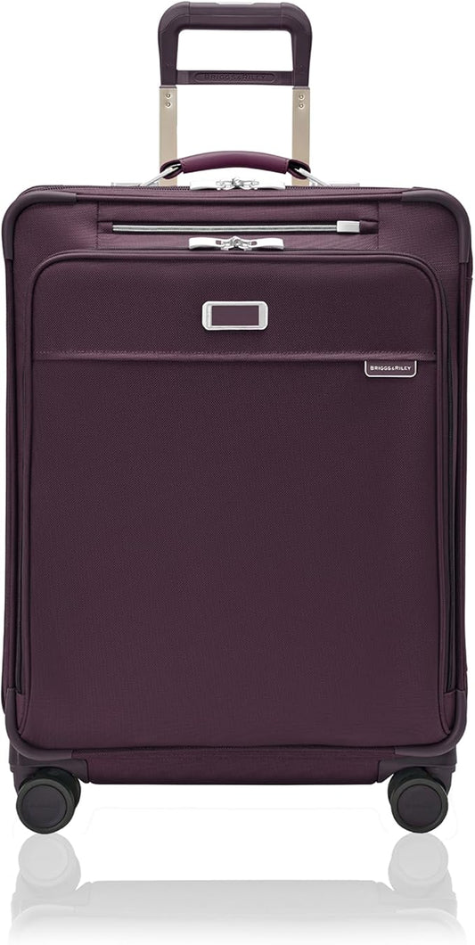 Briggs & Riley 26" Medium Expandable Spinner - Checked Luggage for Travel, Suitcases with Wheels, Softside Rolling Bag for Men & Women, Self-Repairing Zipper - Baseline Collection, Plum