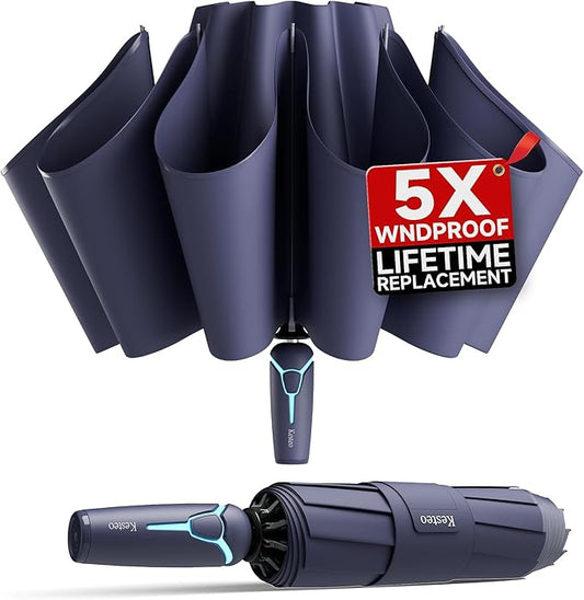 Windproof Travel Umbrella for Rain, Withstand 85MPH Winds, 54 Inch Automatic Reverse Fold Umbrellas Easy Auto Open Close, Portable Compact Umbrella Includes Cover Bag, Perfect for Travel, Car, Commute, Women Men, Backpack