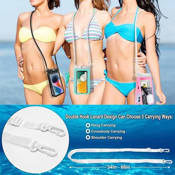[2-Pack] Tekcoo Double Space Detachable Waterproof Phone Case IPX8 Pouch Lanyard Dry Bag for iPhone 17/16/15/14/13/12/Pro Max/Air/Pro, Galaxy S25 Ultra/Plus/S24/S23/S22/S21/FE/A17/A16/A15 up to 7"