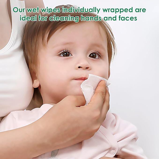 300 Pack Wet Wipes Individually Wrapped, Aloe Vera Hand Wipes, Wet Wipe Bulk Individual Hand Wipe,Travel Size Wipes Quick Hands Cleaning for Travel Wedding Restaurant Barbecue(Green)