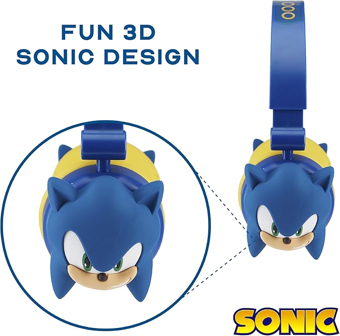 Sonic The Hedgehog - Kids Bluetooth Headphones, Wireless & Wired Over-Ear Headphones with Safe Volume, Adjustable Headband, Rechargeable Battery & Stereo Sound – Perfect for School, Home, & Travell