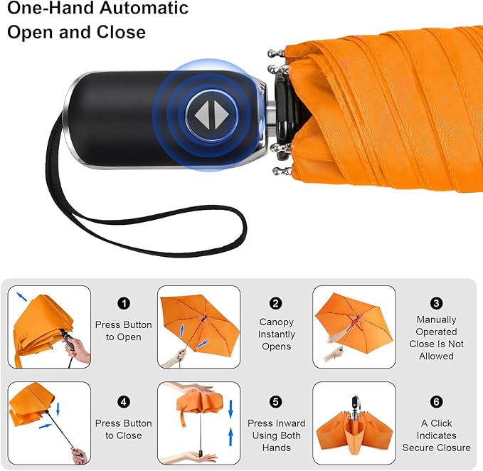 LEAGERA Compact Travel Umbrella for Purse - Flat Handle, Waterproof for Light Rain