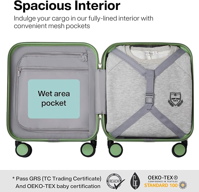 mixi Upgrade Carry on Luggage 14 Inch Underseat Personal Item Suitcases with Spinner Wheels, Hardside Rolling Suitcase PC with TSA Lock Lightweight Travel Case, Fine Grid Avocado Green