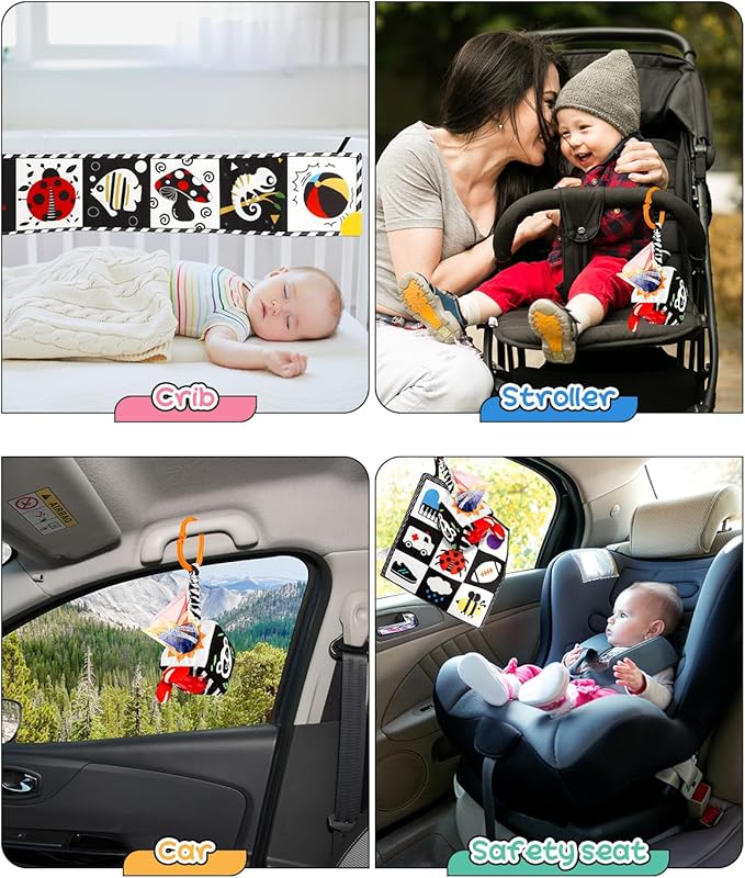 Baobrava 3 PCS Black and White High Contrast Baby Toys for Newborn, Montessori Toy Sensory Infant Tummy Time Toy Baby Essentials 0-6-12 Months Gifts