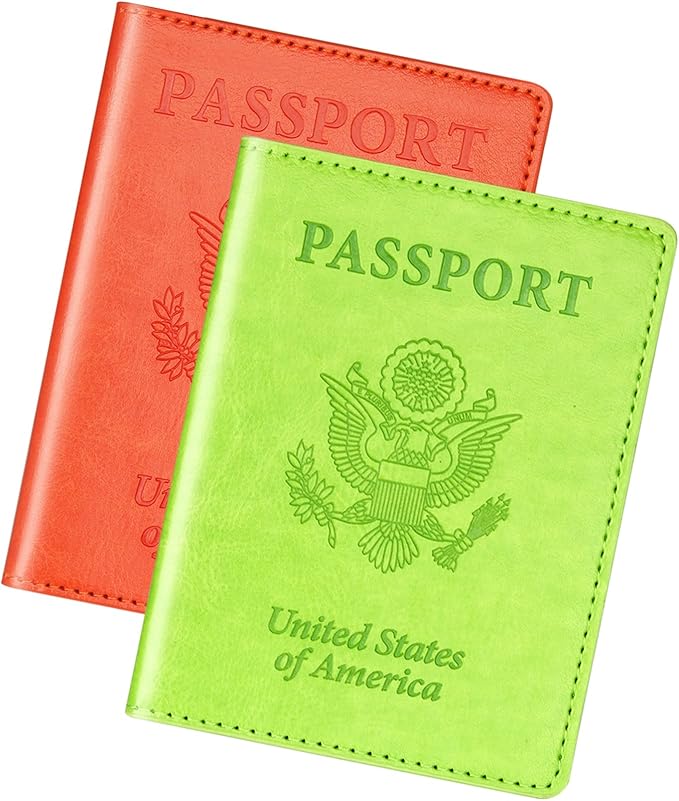 Herain Green & Orange Passport Holder for Travel, Cruise Essentials Passport Wallet Cover Case for Family Women Men, Travel Accessorie Gifts Must Haves Passports Book Protector