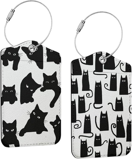 2 PCs Cat Stuff Luggage Tag, Suitcase Tags with Privacy Flap and Metal Loop, Luggage Tags for Suitcases, Identifiers Travel Essentials Bag Tag, Cat Lovers Gifts for Women Girls Friends Bestie