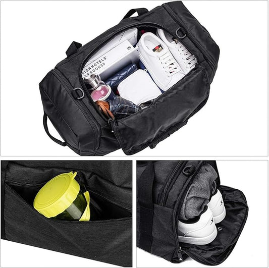 Gym Duffle Bag Backpack Waterproof Sports Duffel Bags Travel Weekender Bag for Men Women Overnight Bag with Shoes Compartment Black