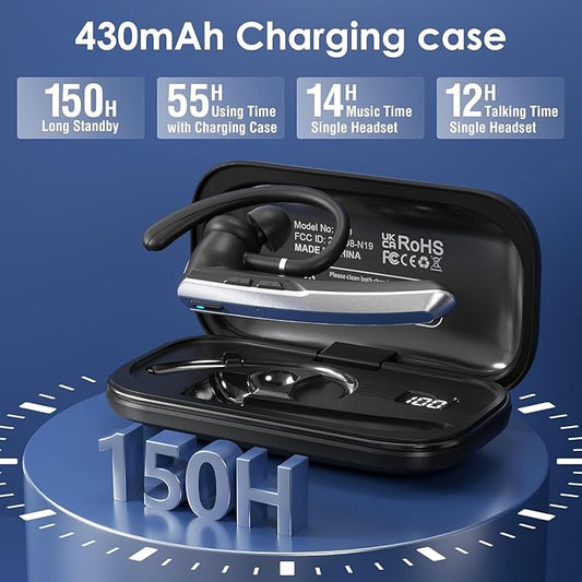 Bluetooth Headset, Wireless Headset with Mic, Bluetooth Headsets with Noise Cancelling Microphone & Mute Button for Computer Desk Cell Phones Trucker Home Office Work