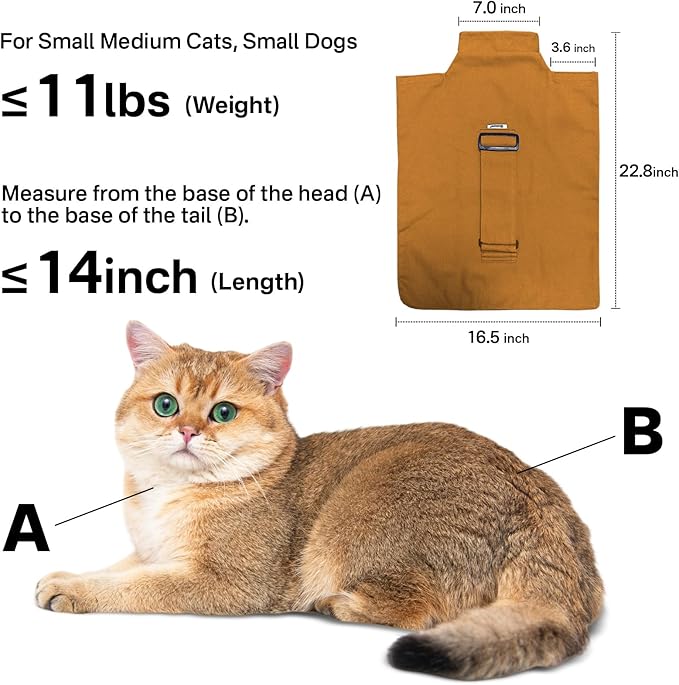 Amkune [Cozy Travel] Cat Carrier Pouch, Soft Sided Cat Sling Bag for Small Medium Cats, Carrying Sack, Restraint for Nail Trimming, Grooming,Caramel Small Upgrade