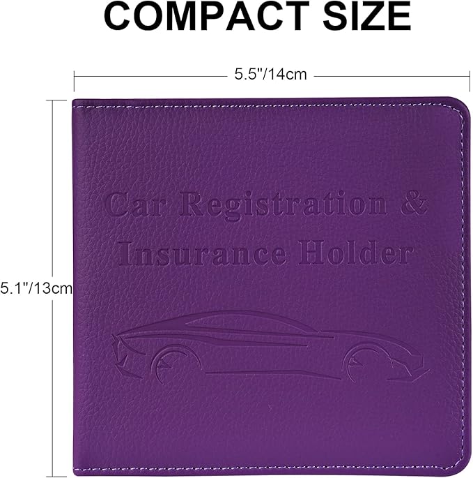 Cacturism Car Registration and Insurance Holder, Vehicle Glove Box Car Organizer Men Women Wallet Accessories Case for Cards, Essential Document, Driver License, Purple