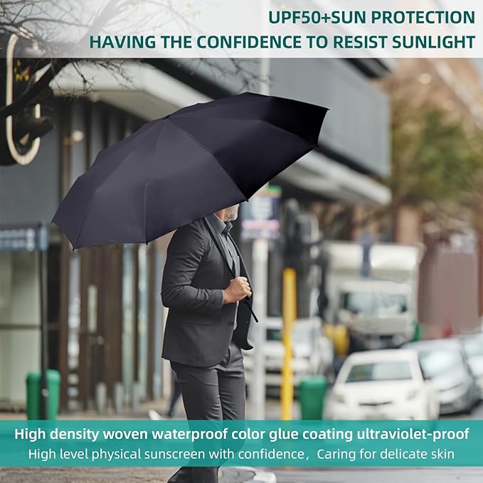 Folding Umbrella Anti-UV Compact Durable Folding Umbrella Auto Open Close Windproof Travel Umbrella Premium Grip Fits Backpack