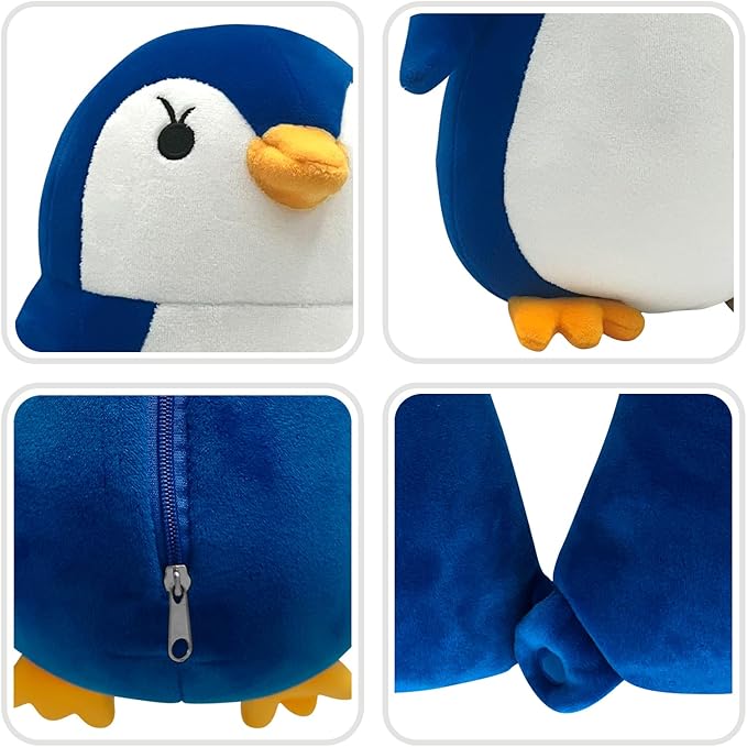 Belkvilo.2 in 1 Plush Penguin and Pillow Travel. Kids Travel Neck Pillow (Small Size 9 in) Color King Blue Soft & Supportive for Airplane, Car & Stroller Age 3, Made Extra Soft Short Plush