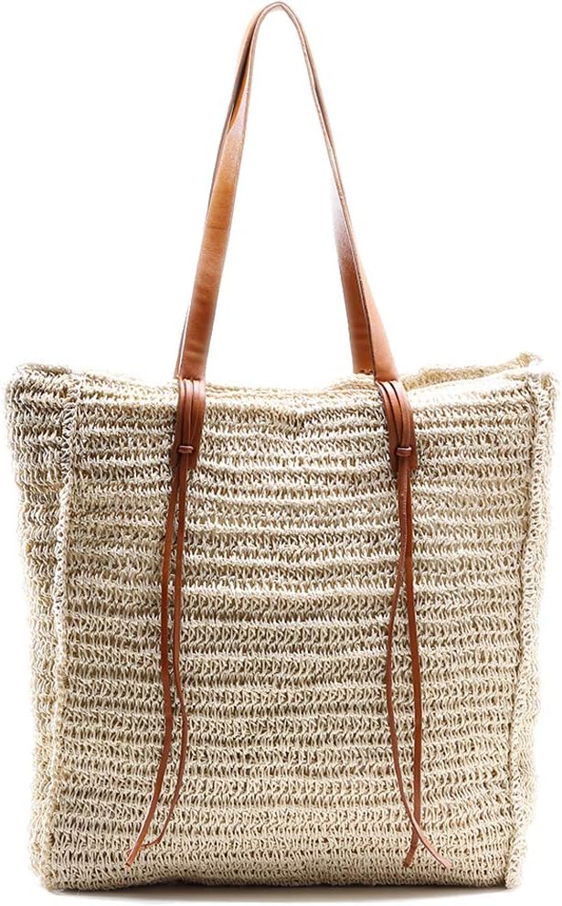 miss fong Summer Beach Bag, Beach Bags for Women,Straw Bag Straw Beach Bag Handmade Woven Tote Bag for Holiday Beach Trips
