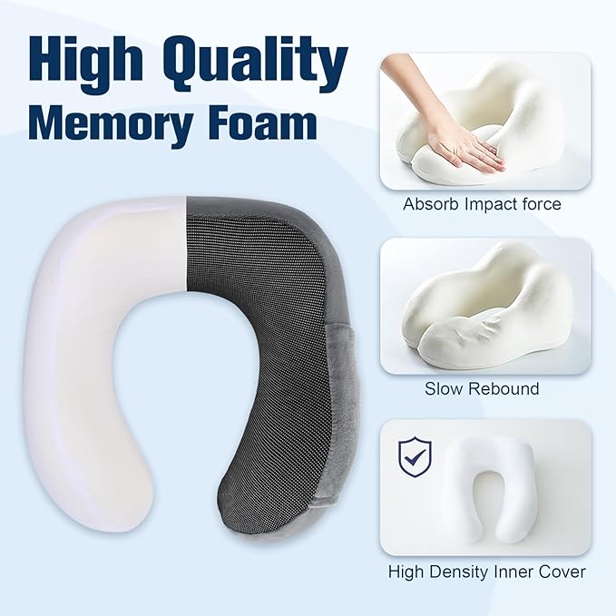Neck Pillow for Traveling, Travel Pillows for Airplanes,100% Pure Memory Foam Travel Neck Pillow, Adjustable Flight Pillow, Portable Plane Accessories with Eye Mask, Earplugs, Carry Bag