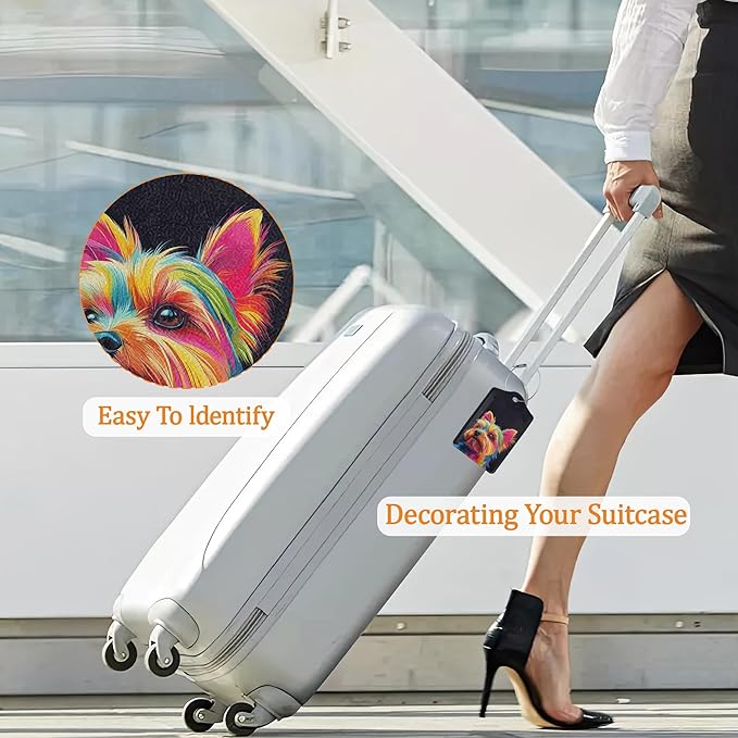Colorful Dog 3 Pack Luggage Tag for Suitcase, Leather Bag Tags with Privacy Cover ID Label and Durable Steel Loop for Cruise Airport Travel