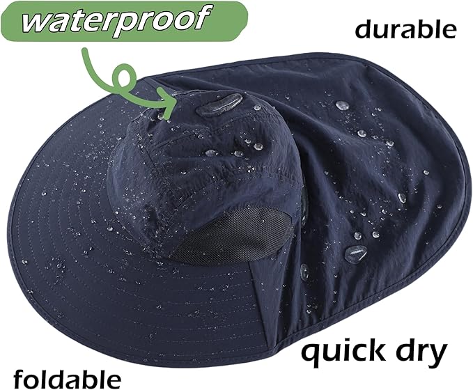 LLmoway Wide Brim Sun Hat with Neck Flap for Men Women Summer Outdoor UV Protection Breathable Fishing Hats with Strap