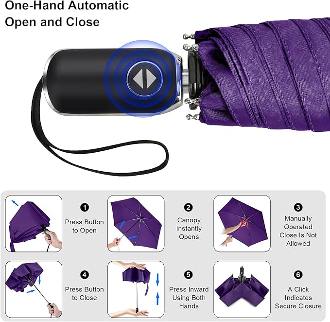 LEAGERA Compact Travel Umbrella for Purse - Flat Handle, Waterproof for Light Rain