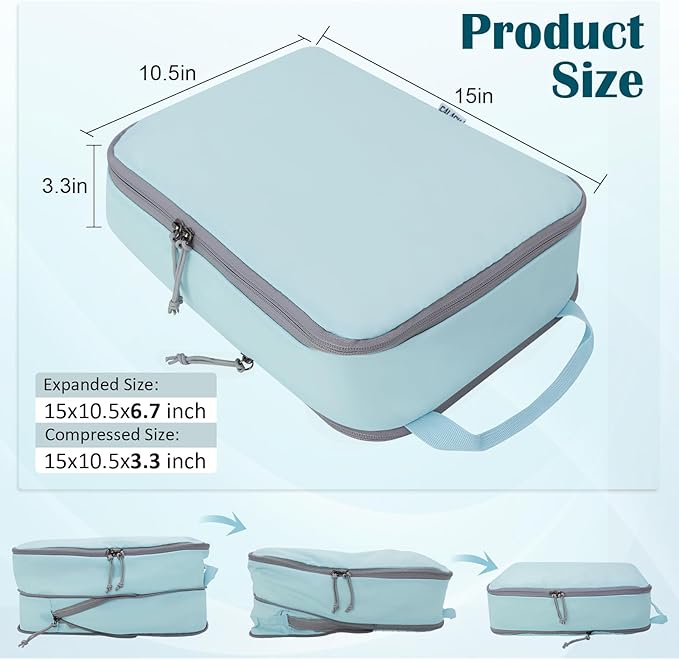 Compression Packing Cubes for Travel, Expandable Compression Bags Travel Cubes for Packing Suitcase Organizer Bags Set (Blue, 4 pcs)