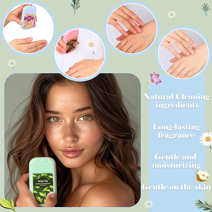 24 Pack Cute Hand Sanitizer Spray Bulk Scented Hydrating Hand Sanitizers Travel Size Refillable Power Mist Pocket Portable for Travel Dinner Party Gym Partner Colleague Family Gifts