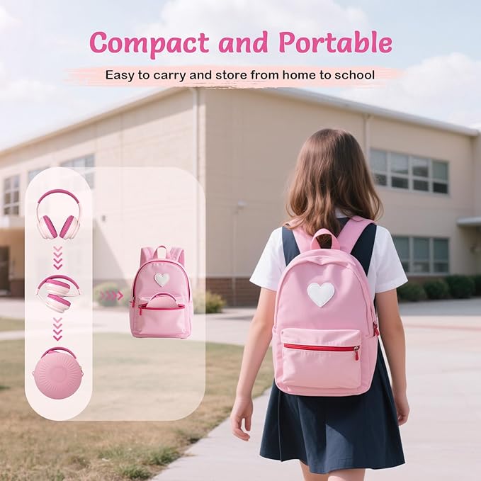 Kids Bluetooth Headphones with Active Noise Cancelling, Wireless Over-Ear Headphones for Boys Girls, Foldable, Adjustable, Safe Volume, 40H Playtime, Mic for School Travel(Pink)