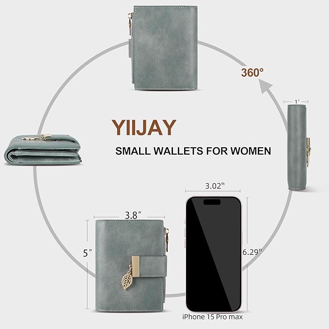 yiijay Small Wallet Women RFID Blocking Leather Bifold Wallet Credit Card Holder for Women Ladies Compact Wallet Mini Purse With Zipper Pocket