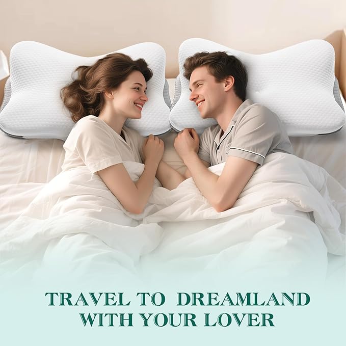 Cervical Pillow for Neck and Shoulder Support - Ergonomic Memory Foam Orthopedic Cervical Pillows with Removable Cover & Adjustable Heights for Side Back Stomach Sleepers (White)