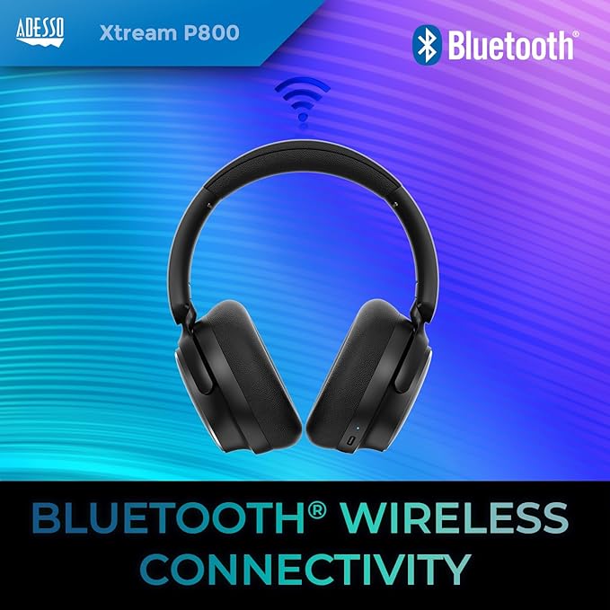 Adesso Xtream P800 Bluetooth Headphones with Active Noise Cancellation, Built-in Mic, 40H Battery, 3.5mm AUX, Foldable, for PC, Laptop, Mobile Devices
