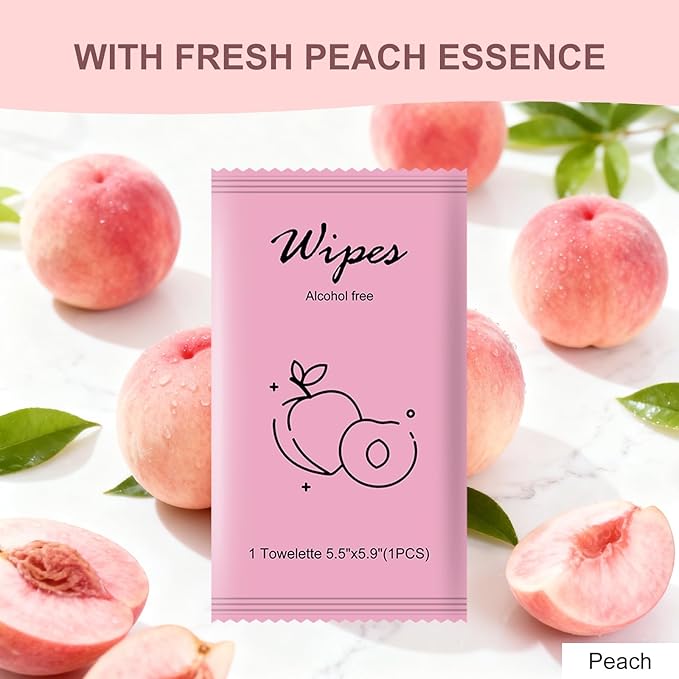 Individual Hand Wipes,Wet Wipes Individually Wrapped Bulk Cleansing Travel Size Wet Wipes for Wedding Travel Restaurant Barbecue(peach,pack of 50)