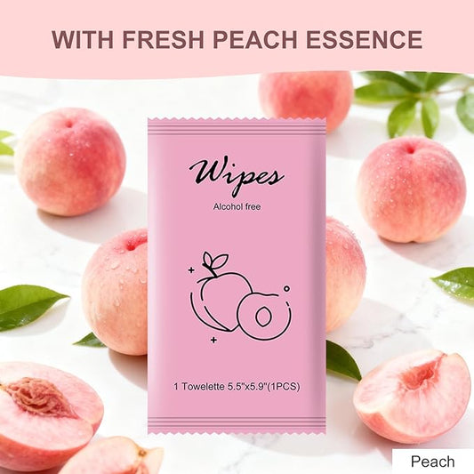 Individual Hand Wipes,Wet Wipes Individually Wrapped Bulk Cleansing Travel Size Wet Wipes for Wedding Travel Restaurant Barbecue(peach,pack of 50)