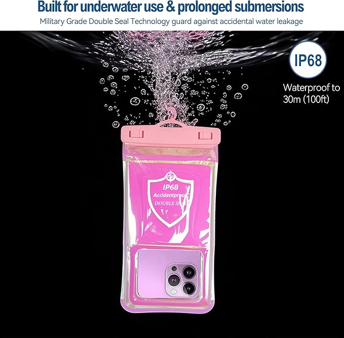 AiRunTech Waterproof Phone Pouch,Double Seal Floating Phone Case for Swimming Kayak Paddle Board,Protector iPhone 17 16 15 14 13, River Lake Canoe Boating Beach Accessories(Iridescent Pink+Black)