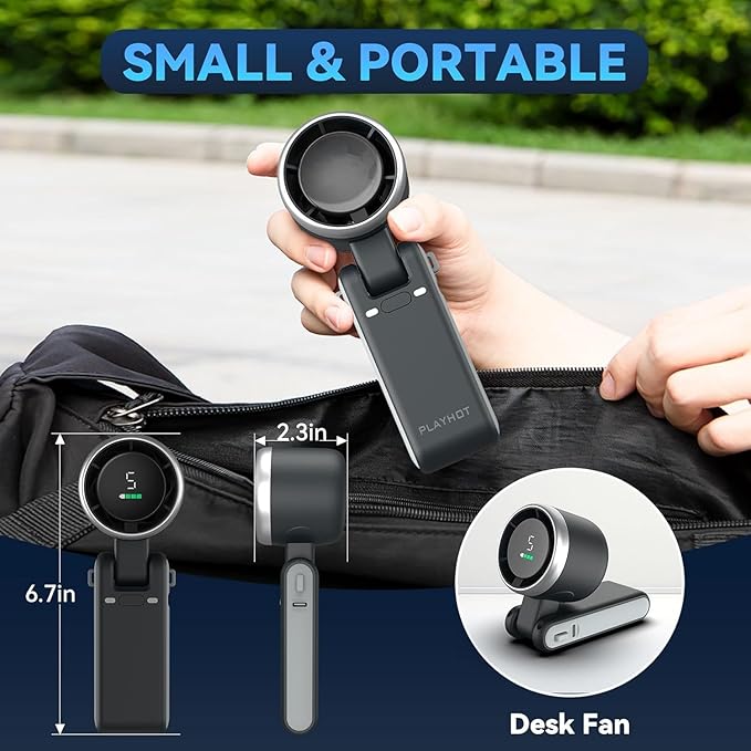 AMPMG High-Speed Portable Fan, 5 Speed Settings, Three-Phase Brushless Motor, 13550RPM, 12 Hour Battery Life, Black Handheld Electric Cooling Device