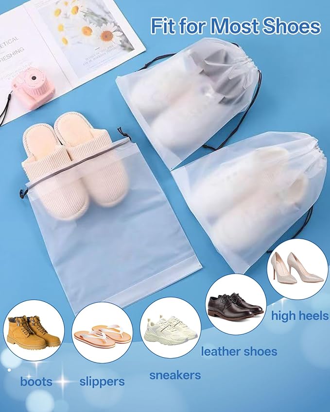 Teskyer Transparent Shoe Bags for Travel, 15.7" x 11.8" Waterproof Portable Travel Shoe Storage Bags for Packing - Travel Essentials for Men & Women, 12 PCS