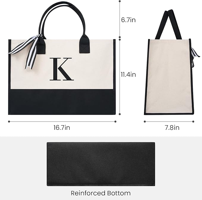 BAGAIL Initial Tote Bag, Personalized Birthday Gifts for Women, Teacher, Friends, Mom, Wedding, Monogrammed Beach Bag