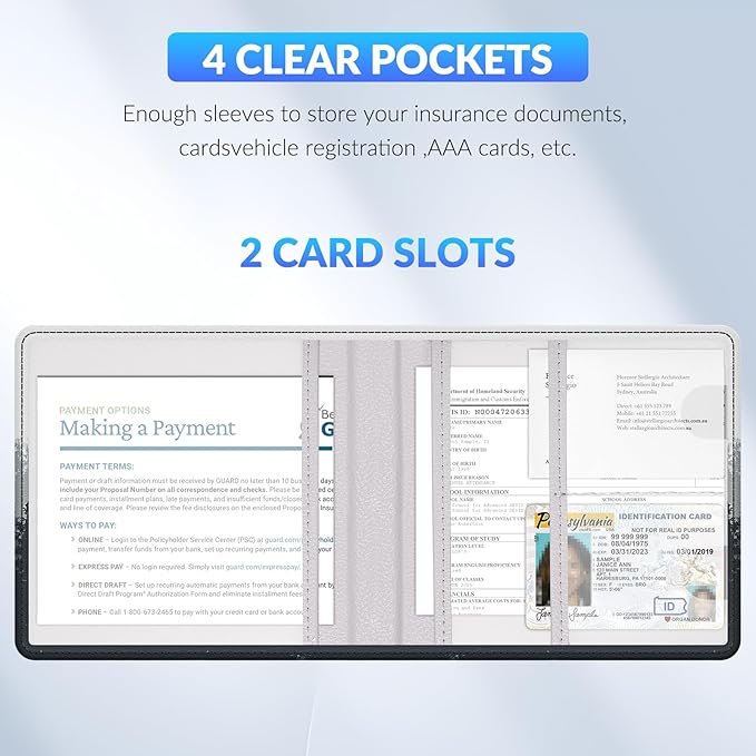 Car Registration and Insurance Card Holder，Vehicle Glove Box Car Organizer，Accessories Case for Storing Driving Licences, Cards, Documents