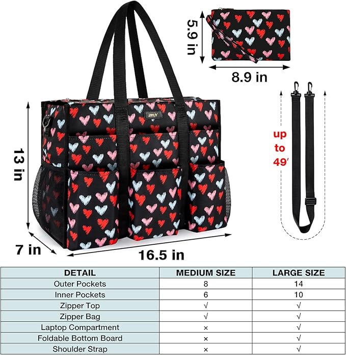 IBFUN Utility Tote Bag with 14/24 Pockets Zip Top Teacher Tote Bag for Teacher/Work Women