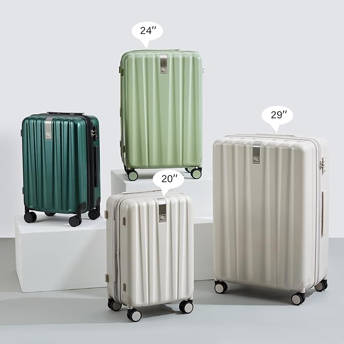 Hanke 29 Inch Expandable Checked Luggage Lightweight PC Hard Shell Luggage Suitcases with Wheels Travel Luggage Rolling Large Suitcase Travel Luggage Bag for Study Abroad.(Bamboo Green)
