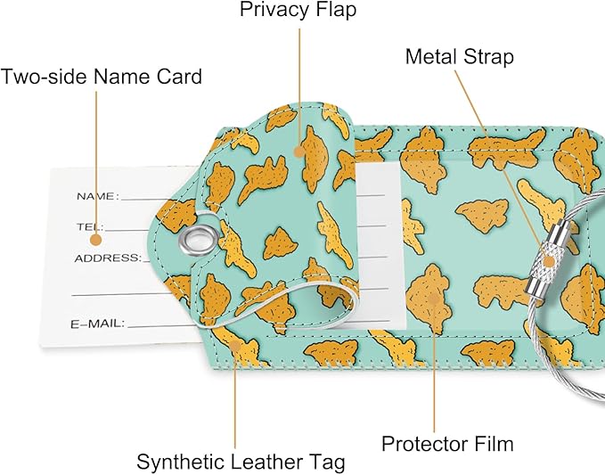 Fintie Luggage Tags, Privacy Cover ID Label with Stainless Steel Loop and Address Card for Travel Bag Suitcase - Dinosaur (2 Piece)