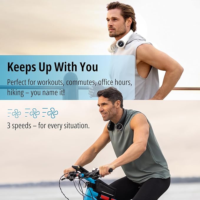 Portable Neck Fan – Hands Free Quiet 20dB Cooling Neck Fan, 17-Hour 4000mAh Battery, 3 Speeds, Wearable Fan for Neck Fans that Blow Cold Air, Personal Fans Portable Rechargeable (White)