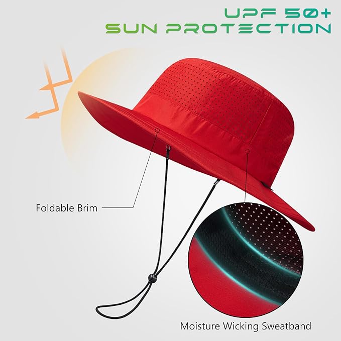 UPF 50+ Bucket Sun Hat with Laser Perforated Mesh Cooling Adjustable Breathable Lightweight for Outdoor Men Women