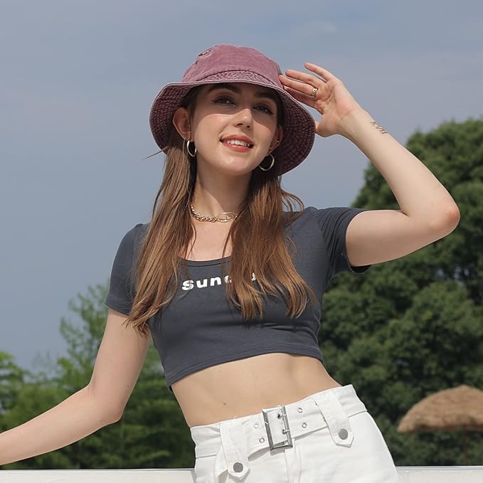Washed Cotton Bucket Hats Packable Summer Outdoor Cap Travel Beach Sun Hat Plain Colors for Men Women