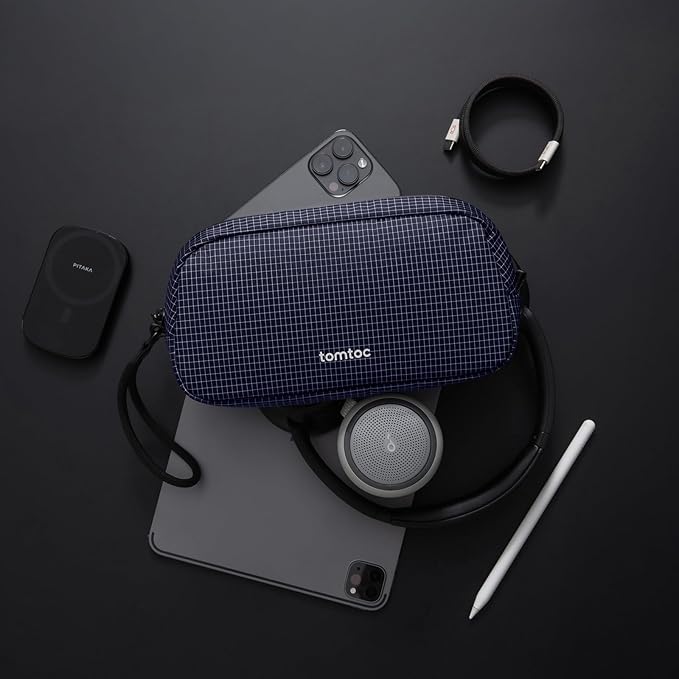 tomtoc Electronics Organizer Travel Case Performance, Water Resistant Bag Cable Tech Pouch Accessories, Carry Storage for Cord, Phone, Cables, Airpods, USB Flash Drive, Daily Items