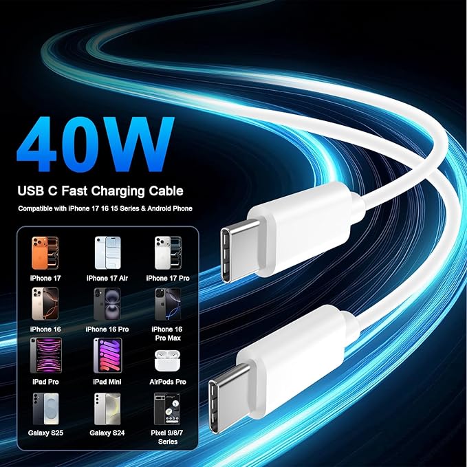 iPhone 17 16 15 Charger Fast Charging, 2 Pack 40W USB C iPhone 17 16 15 Pro Max Charger Block & 6FT Type C Charging Cable Cord for iPhone 17/Air/17 Pro/17 Pro Max/16/16 Pro/16 Pro Max/15/15 Pro Max