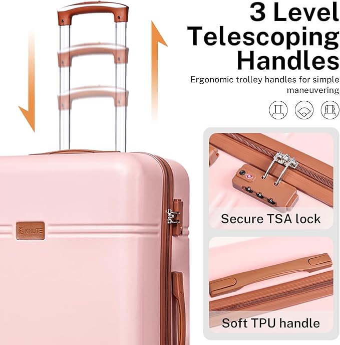 Krute Carry On Luggage 3 Pieces Suitcase Set with Toiletry Bag Hard Shell PC+ABS Airline Approved Suitcases with Spinner Wheels TSA Approved 20 Inch Luggage