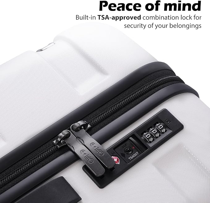 Coolife Luggage PC+ABS Expandable Hardshell Suitcase with TSA Lock, Spinner Checked Lightweight (White, 28in)