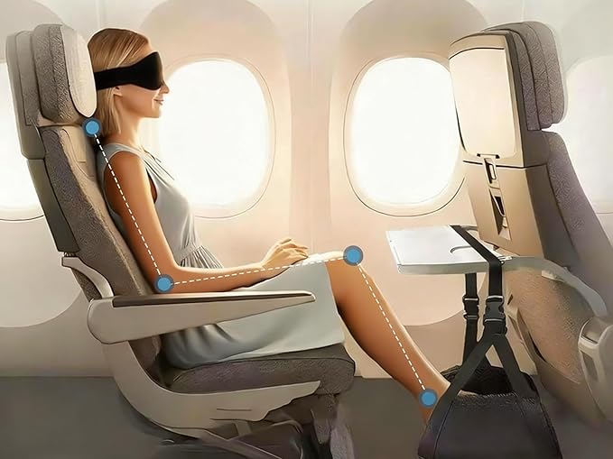 Portable Ultimate Comfort Set for Plane Sleep Kit at Plane Inflatable Travel Pillows Foot Rest Hammock Eye Mask Ear Plugs for Airplane Essentials for Seat Airplane Gadgets for Sleep Comfort (F)