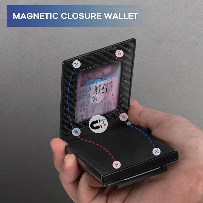 Zitahli Wallet for Men, Pop Up Metal Wallet with Money Clip & ID Window, RFID Blocking Credit Card Holder, Bifold Card Wallet Holds 8+ Cards Plus Cash Idea Gifts for Men