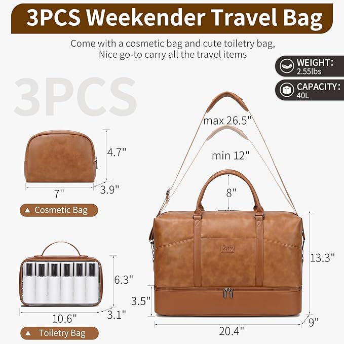Weekender Bag, Large Travel Duffel Bag for Women, Carry on Overnight Bag with Shoe Compartment and Toiletry Bags
