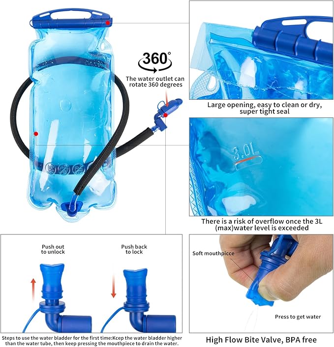 Hydration Backpack, Water Backpack for Hiking with 3L Water Bladder, Insulated Hydration Pack Lightweight Day Hydropack Ideal for Hiking and Cycling, 18L