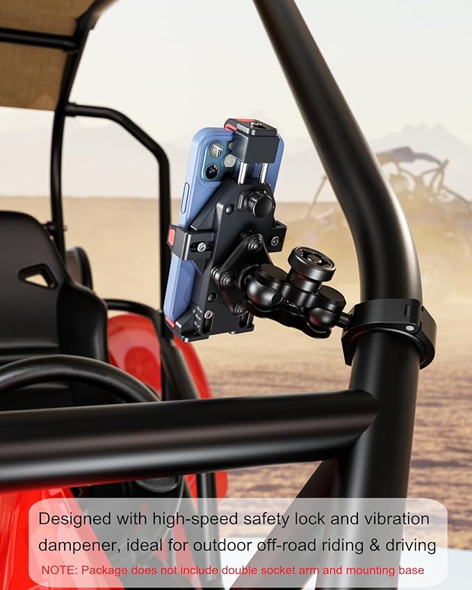 BRCOVAN 1'' Ball Aluminum Alloy Phone Mount Holder with Vibration Dampener, for Motorcycle ATV UTV Car Bike Boat Truck Scooter Fit for RAM Mounts B Size 1'' Ball Double Socket Arm, for 4.7-7.2'' Phone