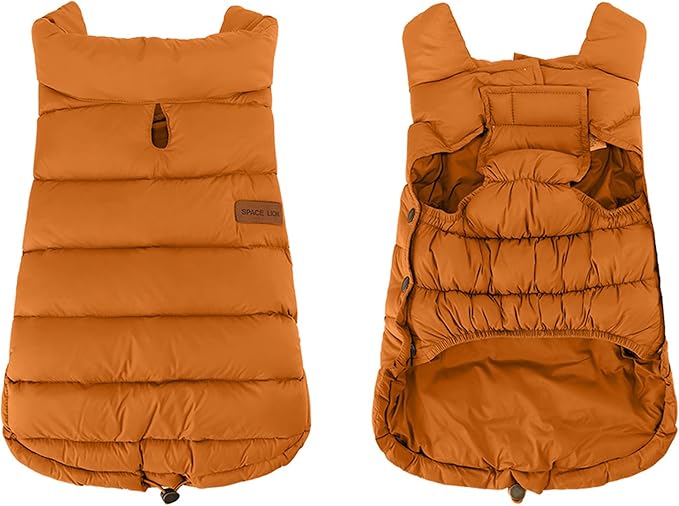 SPACE LION Dog Puffer Jacket, Down Winter Coat, Durable Outdoor Coat for Cold and Windy Conditions, Lightweight & Adjustable Fit Coats for Large Dogs,(Orange, Size24/2XL)